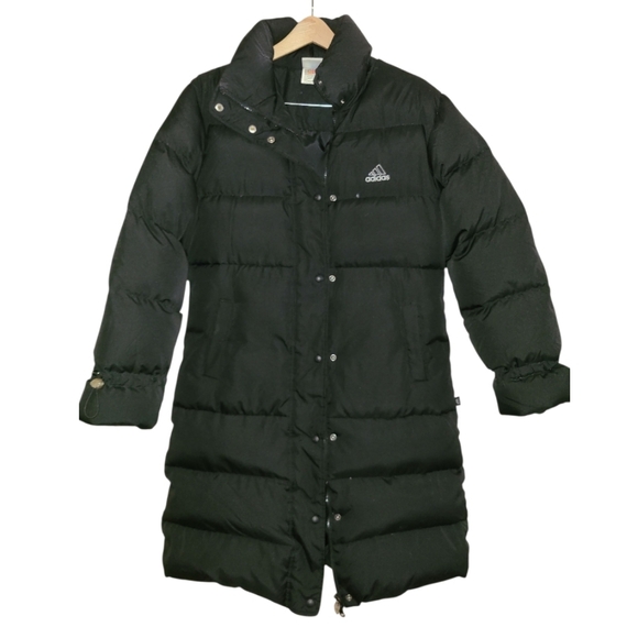 Adidas Womens Feather Down Filled Puffer Jacket Black Longline Mid Shin 90s Y2K - Picture 3 of 17